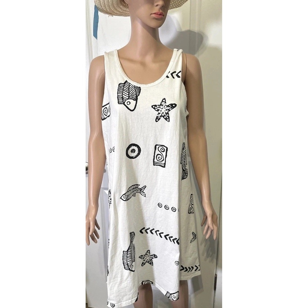 Jostar Vintage Black White Fish Dress Size L‎